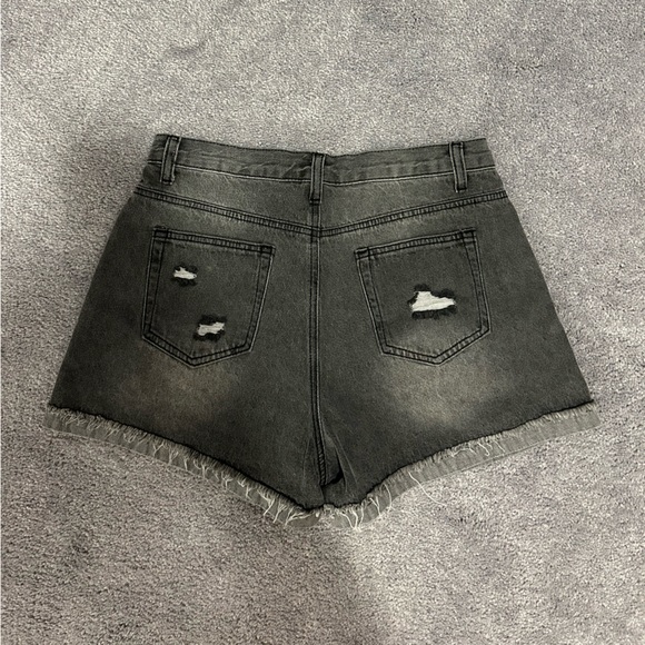 gray denim high rise shorts - Picture 2 of 3